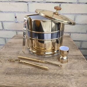 Vintage Brass Ice Bucket & Bar Accessories